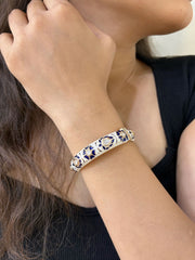 Traditional Gold Plated Floral Blue Meenakari Bangles With Kundan