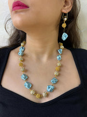 Fancy Blue Beaded Pearls Necklace Set - Party And Festive Beaded Pearl Jewellery