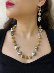 Fancy Grey Beaded Pearls Necklace Set - Party And Festive Beaded Pearl Jewellery