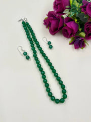 Single Strand Semi Precious Green Jade Beads Necklace Set For Women