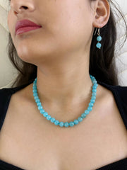 Single Strand Semi Precious Jade Beads Necklace Set For Women