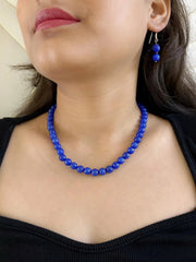 Single Strand Semi Precious Indigo blue Jade Beads Necklace Set For Women