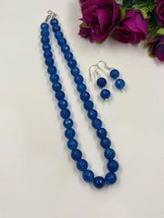Single Strand 10 mm Blue Jade Beads Necklace Set - Gemstone Beads Jewelry