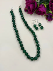 Single Strand 10 mm Green Jade Beads Necklace Set - Gemstone Beads Jewelry