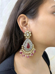 Long Victorian Pink Plated Kundan Earrings For Women - Wedding And Party Wear Earrings