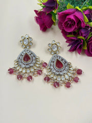 Long Victorian Plated Pink Kundan Earrings For Women - Wedding And Party Wear Earrings