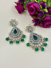 Long Victorian Plated Green Kundan Earrings For Women - Wedding And Party Wear Earrings