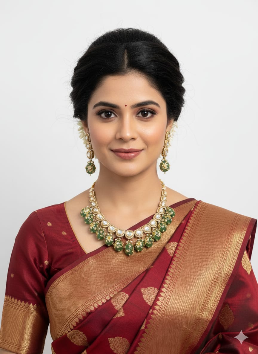 Single Line Rose Gold Finish Polki Kundan Necklace Set For Weddings By Gehna Shop