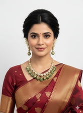 Single Line Rose Gold Finish Polki Kundan Necklace Set For Weddings By Gehna Shop