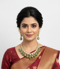 Single Line Rose Gold Finish Polki Kundan Necklace Set For Weddings By Gehna Shop