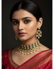 Tanisha Majestic Kundan Polki Choker Necklace Set | Wedding Choker Jewellery