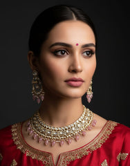 Nandita Designer Wedding Polki Kundan Necklace Set - Bridal Jewellery Set for pink lehanga