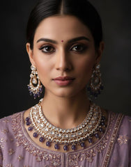 Nandita Designer Wedding Polki Kundan Necklace Set - Bridal Jewellery Set for purple lehenga