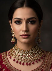 Shanaya Heavy Quality Kundan Polki Bridal Choker Necklace Set With Tikka