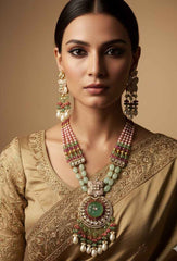 Designer Handcrafted Long Kundan Pendant Necklace Set For Weddings By Gehna Shop