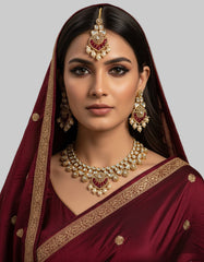 Sahiba Designer Ruby Polki Kundan Bridal Jewellery Set - Wedding Jewellery Set