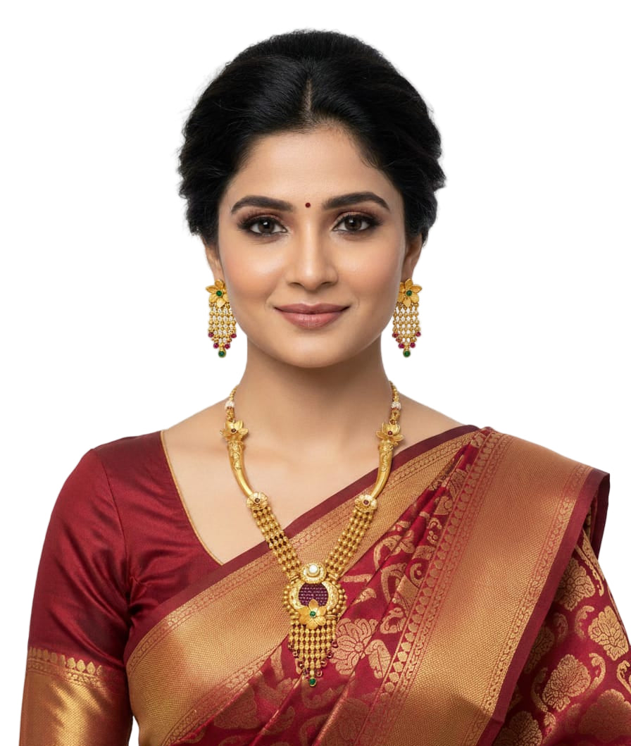 Traditional Gold Plated Short Antique Golden Hasli Necklace Set For Women