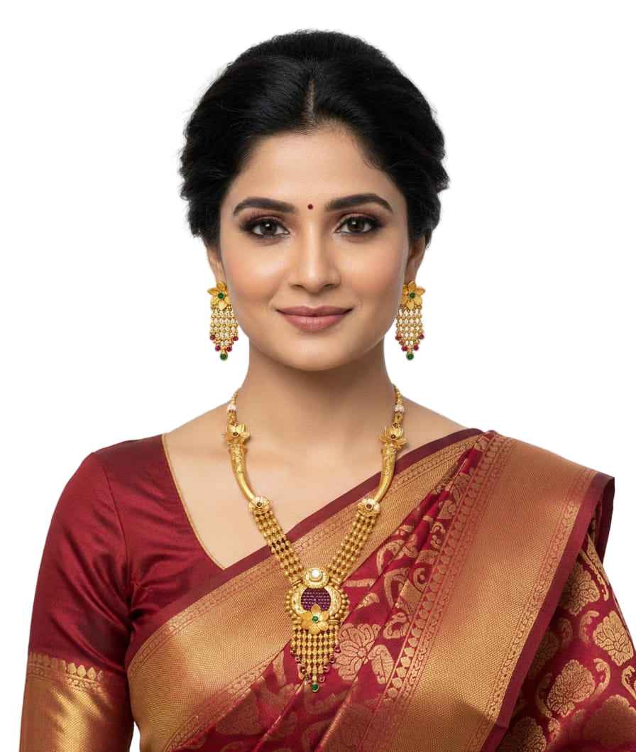 Traditional Gold Plated Short Antique Golden Hasli Necklace Set For Women