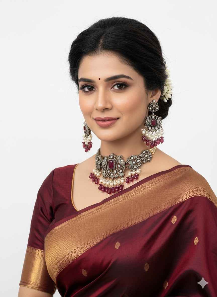 Aazba Designer AD Victorian Choker Necklace Set By Gehna Shop