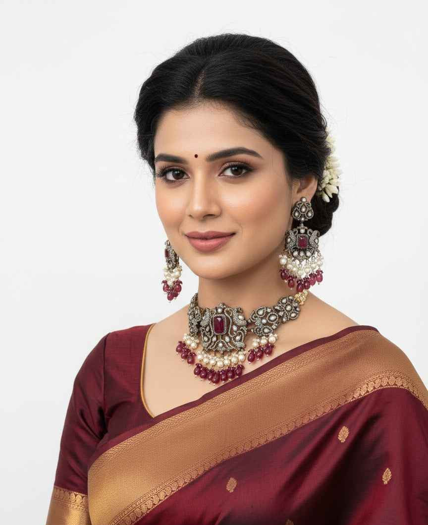 Aazba Designer AD Victorian Choker Necklace Set By Gehna Shop