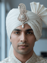 White Handcrafted Kundan Polki Kalangi for Groom | Elegant Wedding Safa Ornament