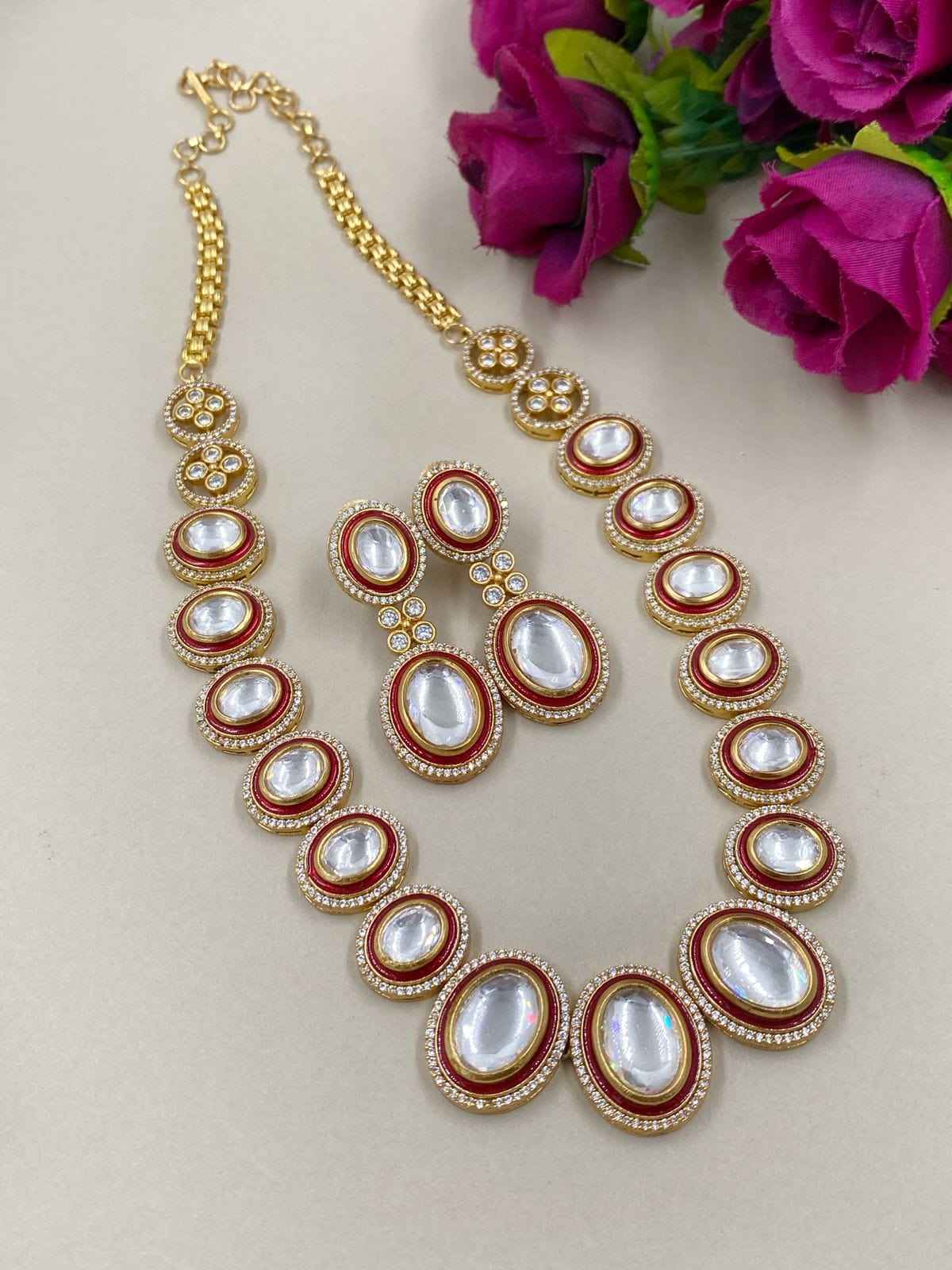 Aarya Designer Red Polki Wedding Necklace Set By Gehna Shop