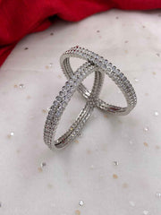 American Diamond Studded Silver Rhodium Plated CZ Bangles (Set Of 4)