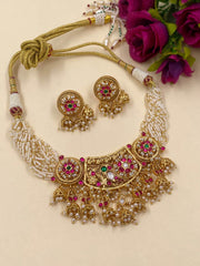 Amrapali Short Antique Golden Necklace Set For Women By Gehna Shop Choker Necklace Set