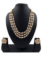 Amukta Three Layer Uncut Polki Necklace Set | Polki Jewellery Kundan Necklace Sets