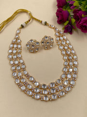 Amukta Three Layer Uncut Polki Necklace Set | Polki Jewellery Kundan Necklace Sets