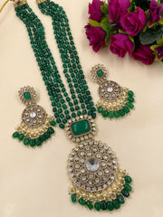 Amulaya Heavy Quality Long Victorian Kundan Polki Necklace Set For Weddings Victorian Necklace Sets