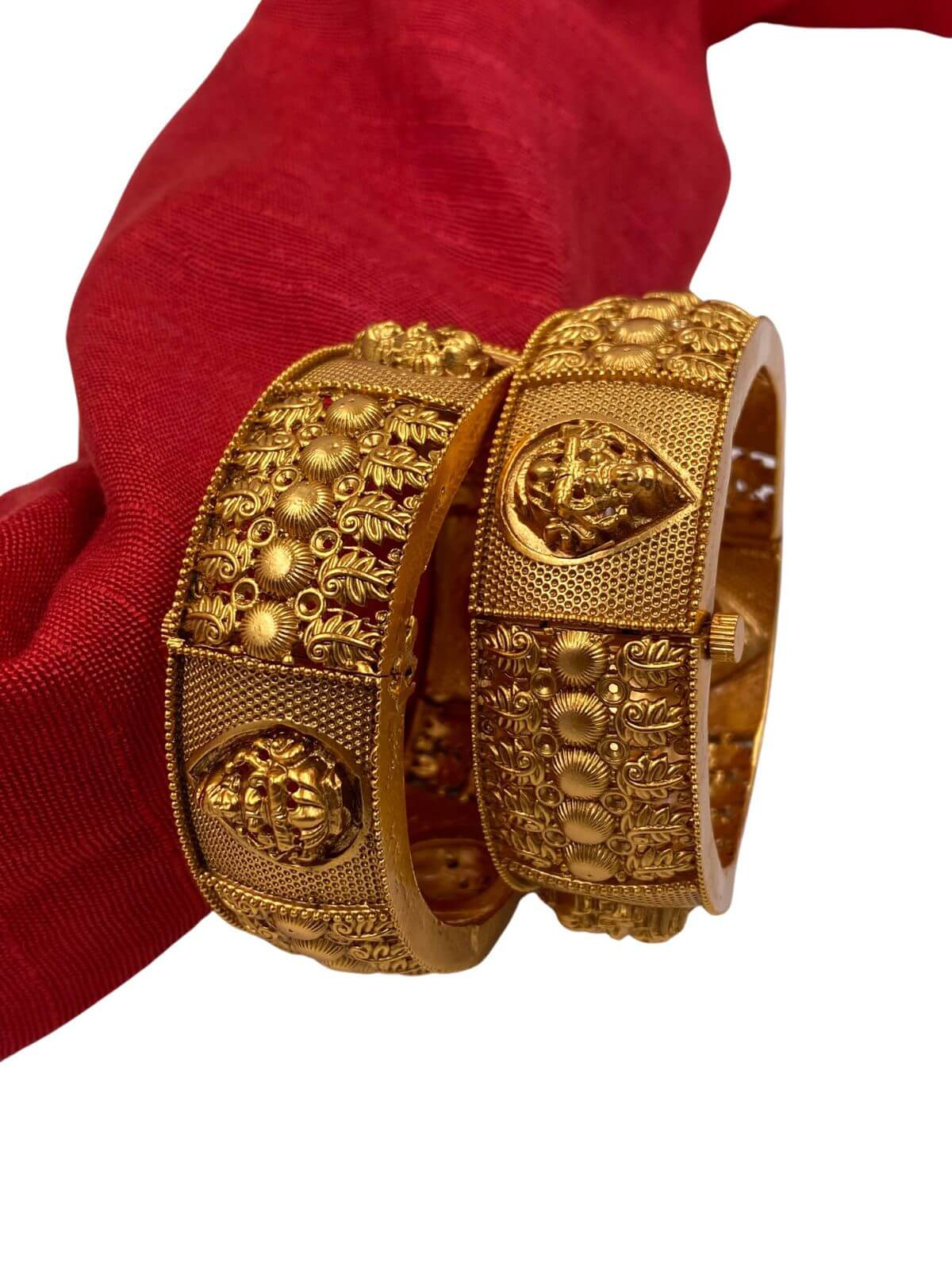 Antique Gold Lakshmi Devi Bangles By Gehna Shop Antique Golden Bangles