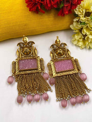Gold Plated Party Wear Antique Long Earrings For Ladies