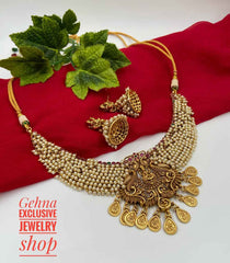 Antique Golden Goddess Lakshmi Necklace Set For Ladies By Gehna Shop