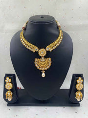 Antique Golden Kundan Necklace Set For Weddings By Gehna Shop