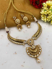 Antique Golden Kundan Necklace Set For Weddings By Gehna Shop