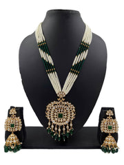 Chhaya Long Polki Kundan Pendant Necklace Set With Pearls Strings For Weddings Kundan Necklace Sets