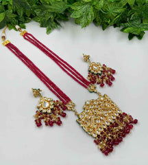 Contemporary Red Kundan Necklace Set For Weddings And Parties By Gehna Shop