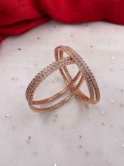 CZ Single Line American Diamond Rose Gold Bangles By Gehna Shop (Set Of 4)