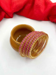 CZ Single Line Ruby Stone American Diamond Bangles By Gehna Shop (Set Of 4)
