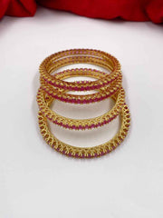 CZ Single Line Ruby Stone American Diamond Bangles By Gehna Shop (Set Of 4)