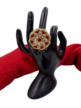 Designer Adjustable Rotating Big Kundan Ruby Finger Ring For Weddings By Gehna Shop