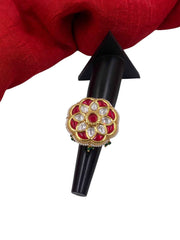 Designer Adjustable Rotating Big Kundan Ruby Finger Ring For Weddings By Gehna Shop