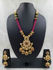 Designer Antique Gold Plated Wedding Kundan Pendant Necklace Set