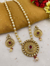 Designer Antique Kundan Pendant With Pearls Necklace Set By Gehna Shop