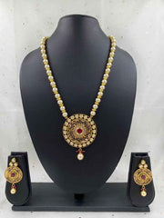 Designer Antique Kundan Pendant With Pearls Necklace Set By Gehna Shop