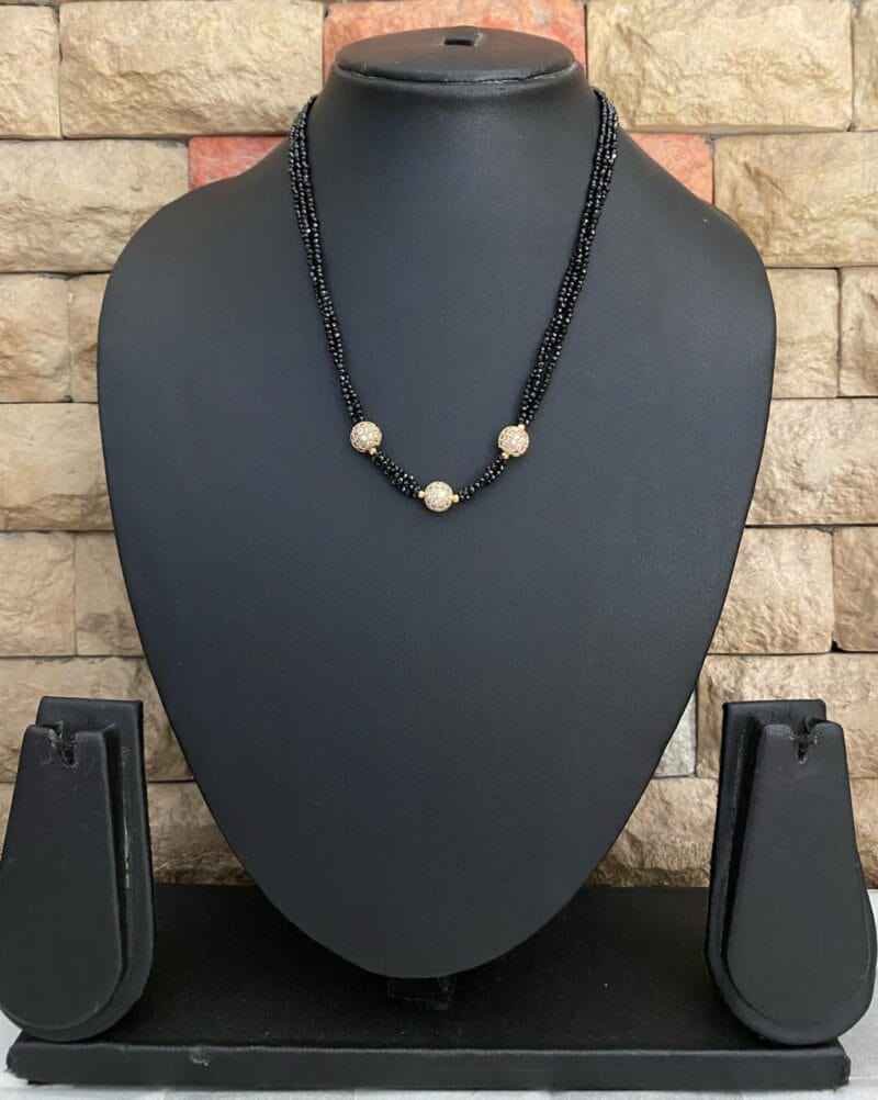 Designer Beaded Mangalsutra In Black Spinal Beads With AD Balls By Gehna Shop