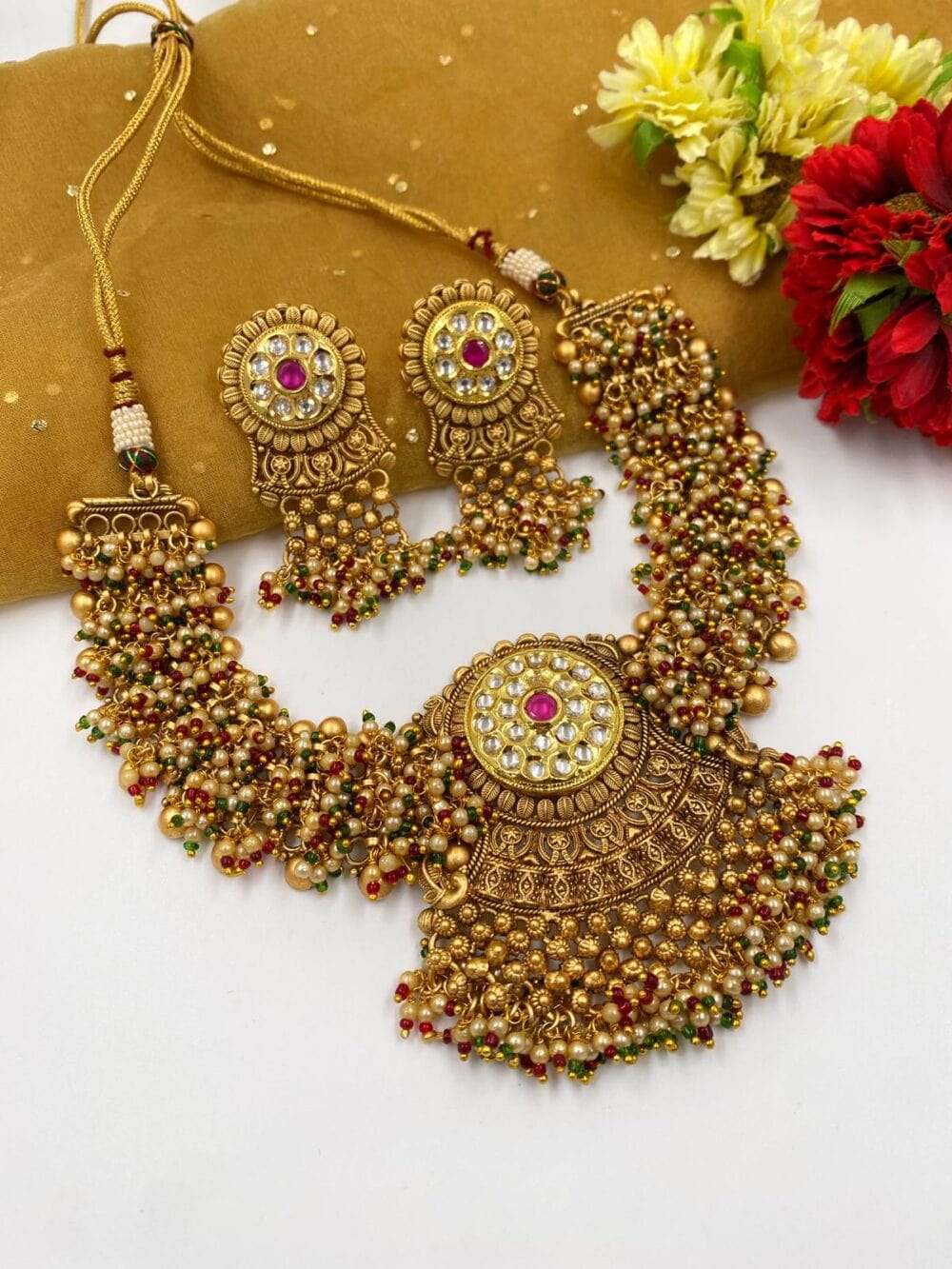 Designer Gold Plated Antique Golden Bridal Necklace Set By Gehna Shop Bridal Necklace Sets