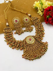 Designer Gold Plated Antique Golden Bridal Necklace Set By Gehna Shop Bridal Necklace Sets