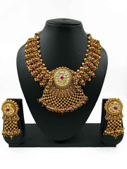 Designer Gold Plated Antique Golden Bridal Necklace Set By Gehna Shop